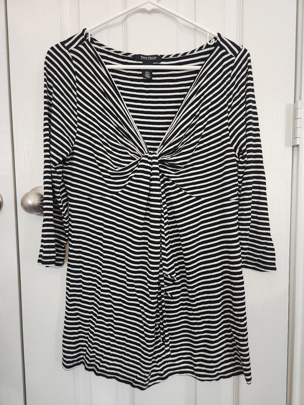 White House Black Market Black & White Striped Knot-Front Tunic
